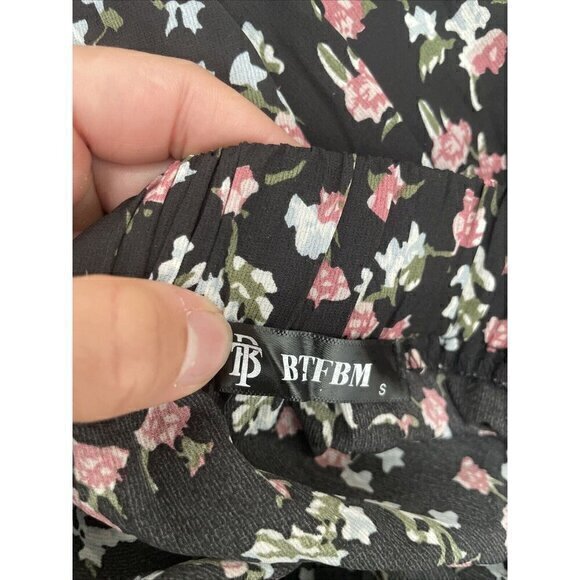 BTFBM Size‎ S Skirt Boho Elastic Waist Split Ruffle High Low Beach Maxi Floral - Picture 8 of 8
